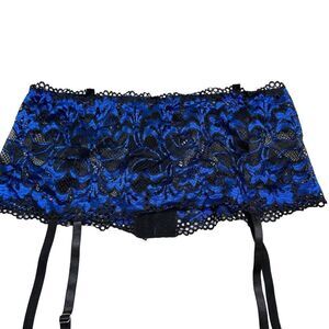 Avid Love Royal Blue and Black Lace Garter Belt Size Large‎